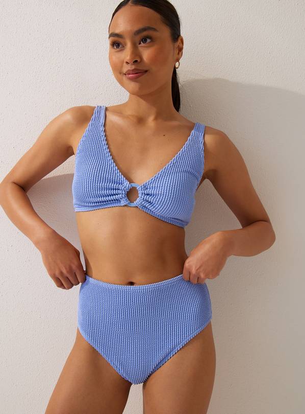 Mid Blue Textured Full Bikini Bottoms 22